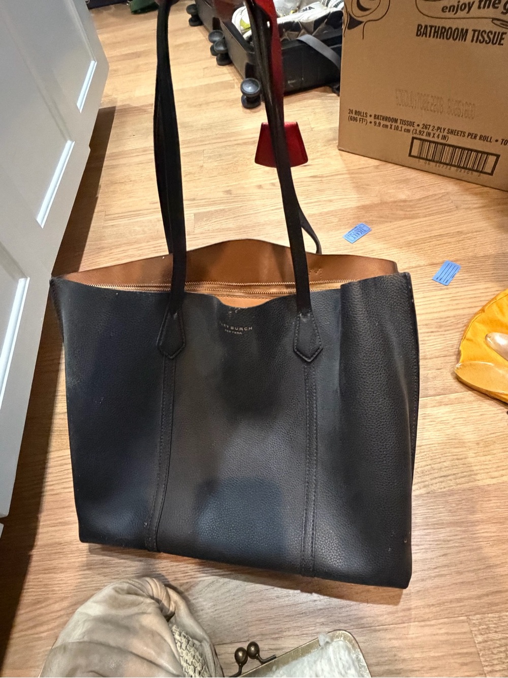 Tory Burch Classic Reversible Leather Tote Bag - Black/Tan